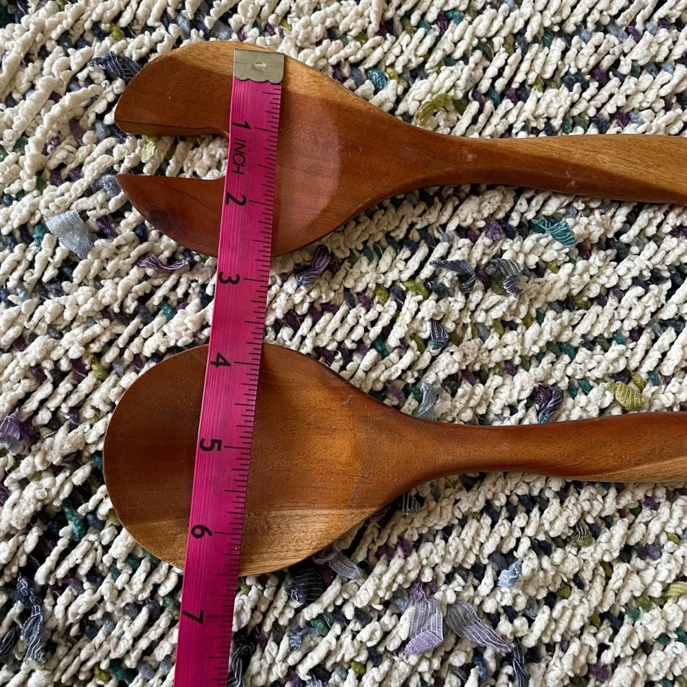 Artisan Crafted Wooden Fish Salad‎ Servers Spoon & Fork Set Unique Kitchen VTG